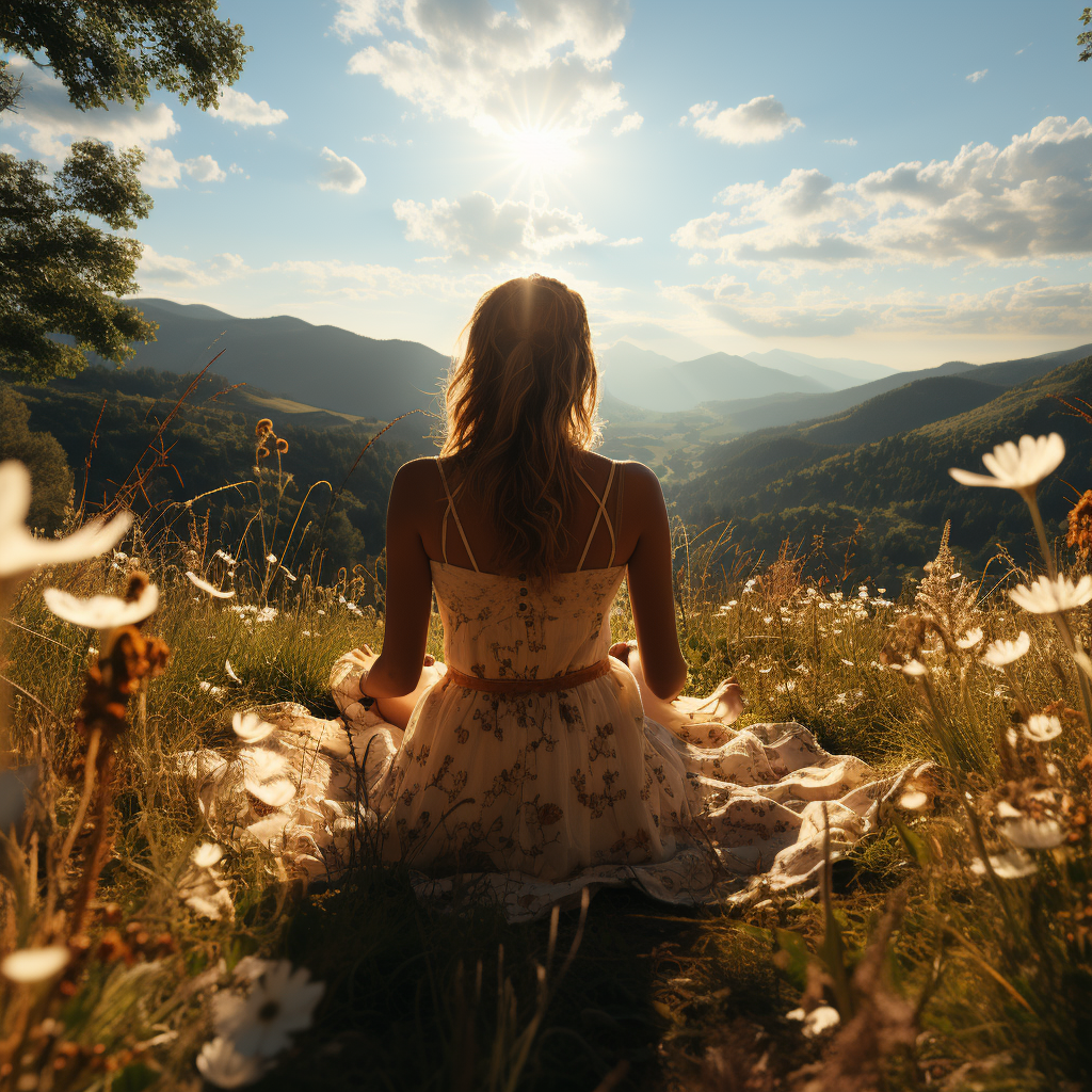 Une femme contemplant la nature, détendue